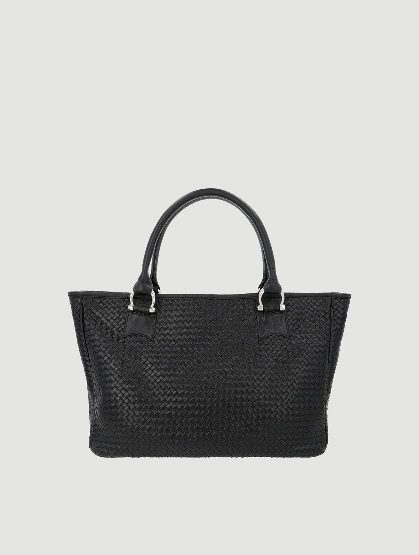 Black Leather Woven Tote bag