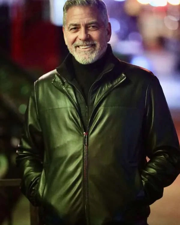 Wolfs 2024 George Clooney Black Leather Jacket