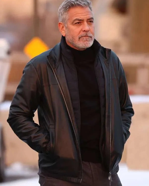 Wolfs 2024 George Clooney Black Leather Jacket