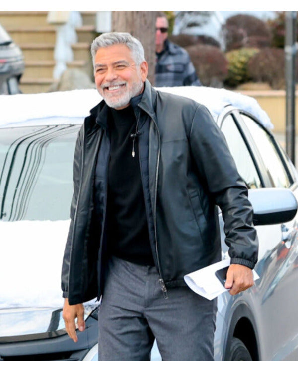 Wolves 2024 George Clooney Black Leather Jacket