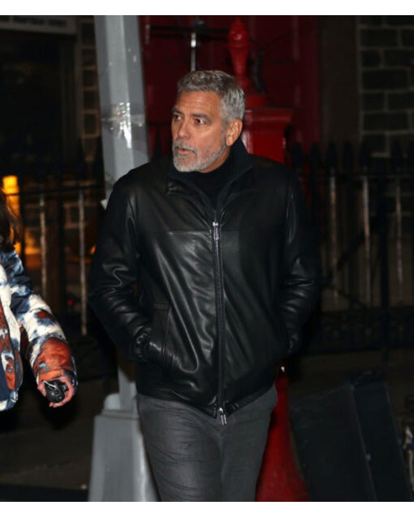 Wolves 2024 George Clooney Black Leather Jacket