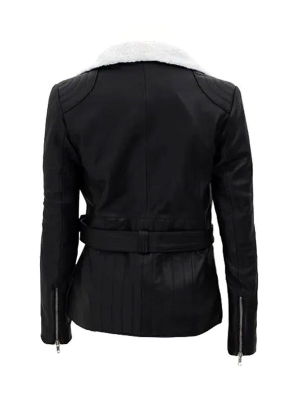 Women’s Asymmetrical Shearling Biker Leather Jacket