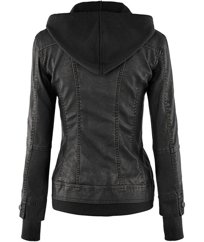 Women’s Hooded Biker Leather Jacket