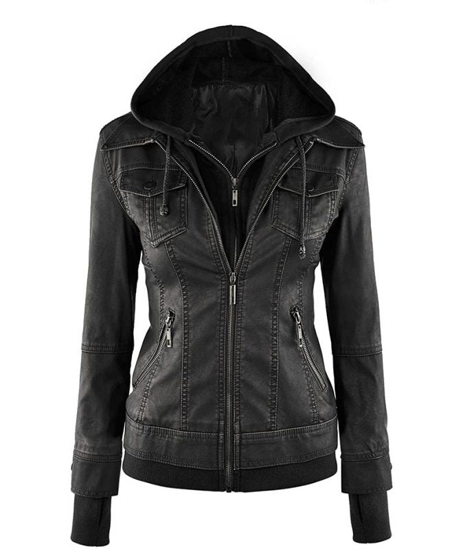 Women’s Hooded Biker Leather Jacket