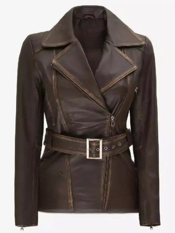 Women’s Vintage Brown Belted Leather Jacket