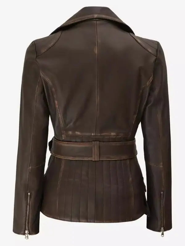 Women’s Vintage Brown Belted Leather Jacket