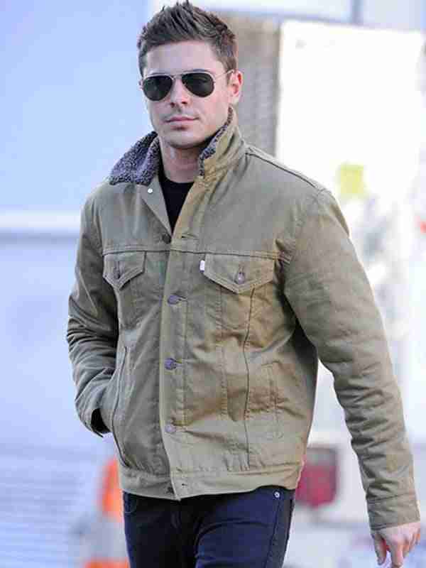 Zac Efron Brown Denim Fur Collar Jacket