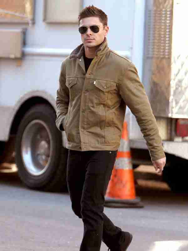 Zac Efron Brown Denim Fur Collar Jacket