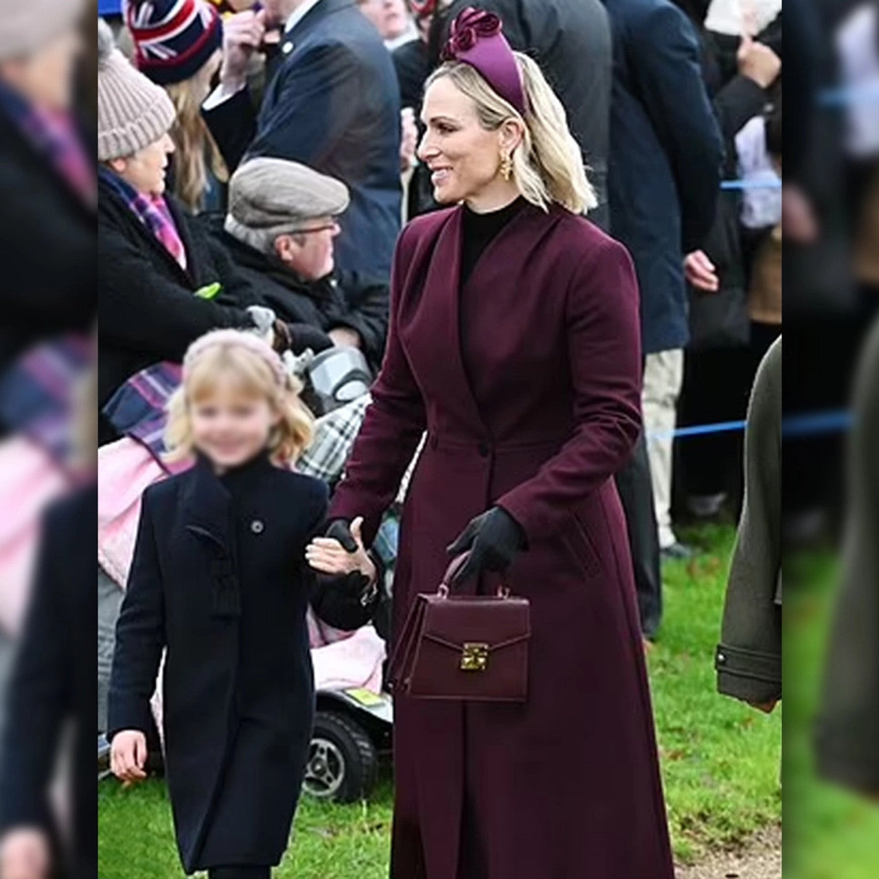 Zara Tindall Christmas Day Maroon Coat