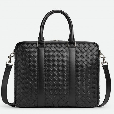 Black Leather Woven Briefcase