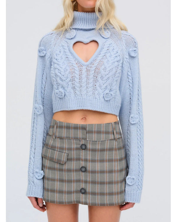 The Social 2024 Blue Heart Cut Out Sweater