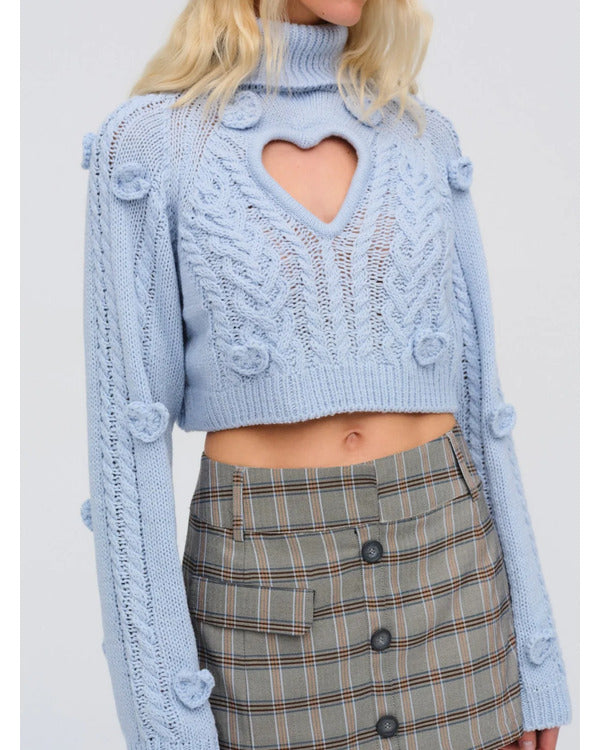 The Social 2024 Blue Heart Cut Out Sweater