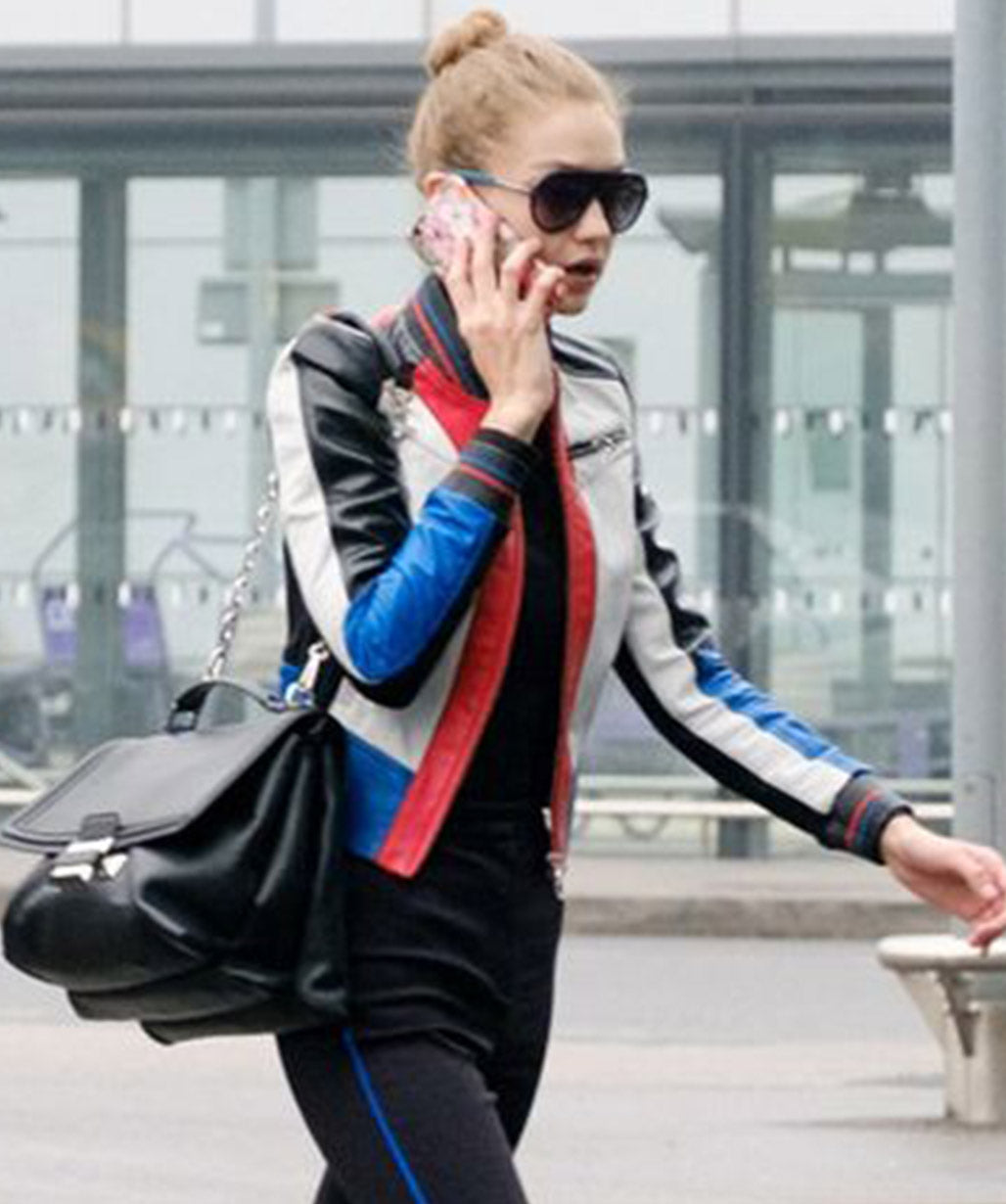 Gigi Hadid Multi Color Biker Leather Jacket