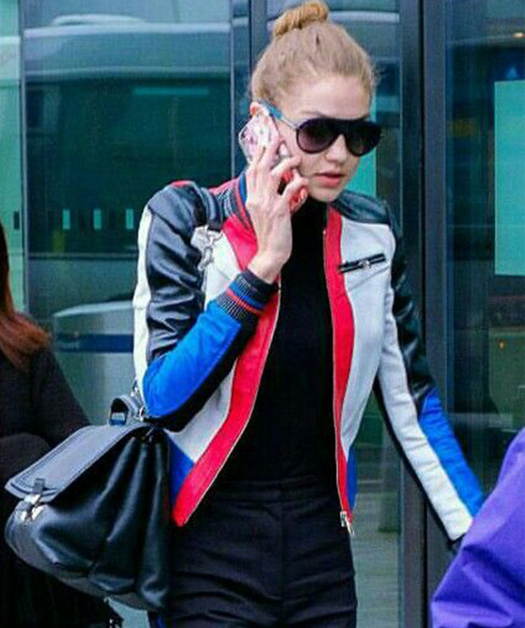 Gigi Hadid Multi Color Biker Leather Jacket