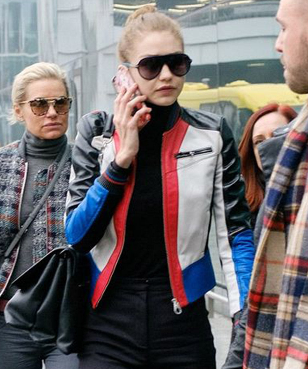 Gigi Hadid Multi Color Biker Leather Jacket