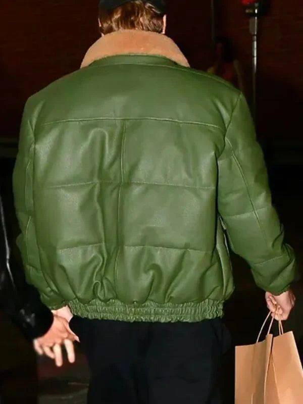 Justin Bieber Green Aviator Leather Jacket