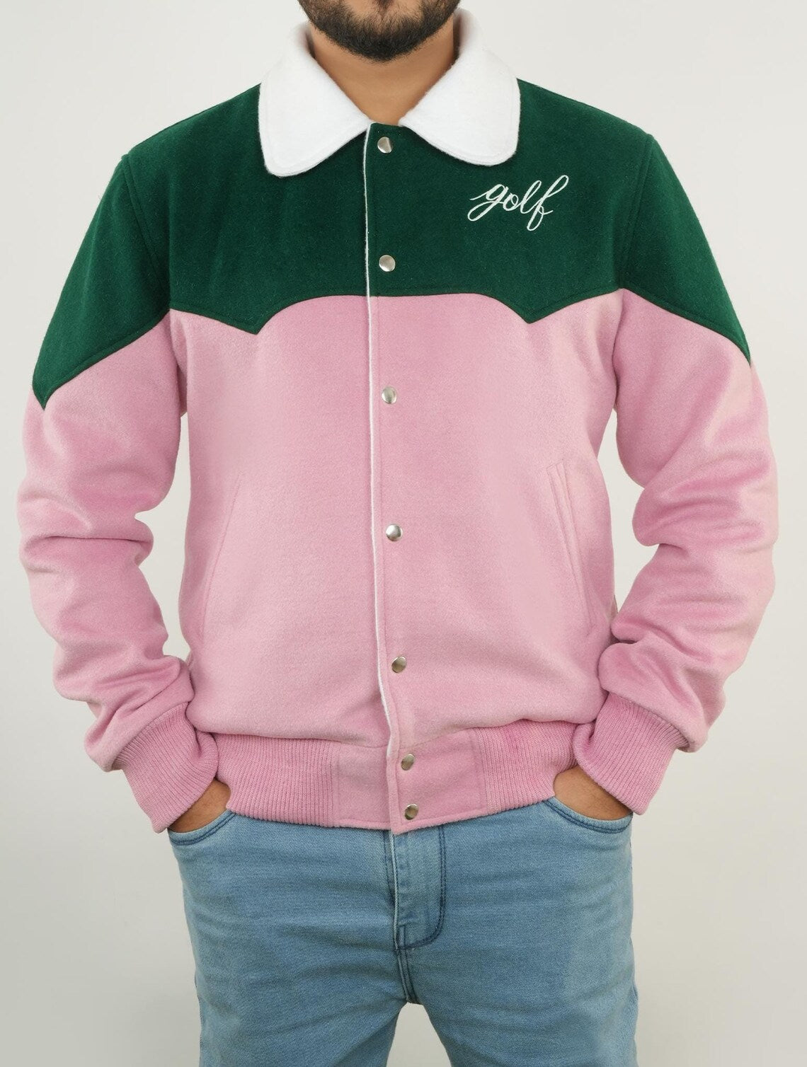 Tyler The Creator Green & Pink Golf Cowboy Varsity Jacket