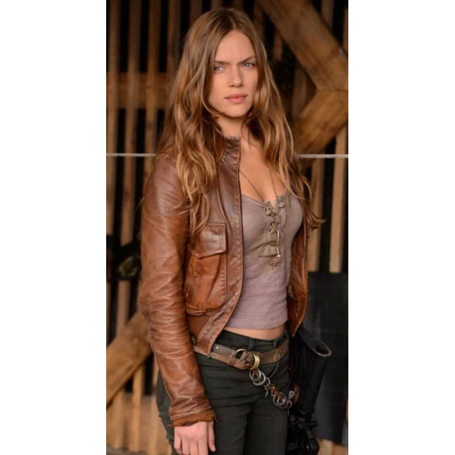 Revolution TV Series Tracy Spiridakos Brown leather Jacket