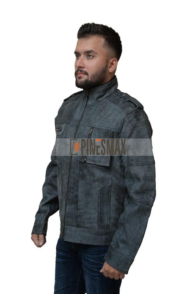 Tavares Mens Grey Suede Biker Jacket - PINESMAX