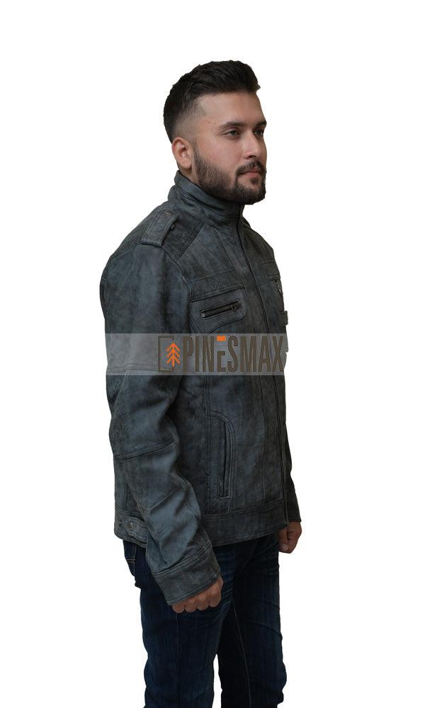 Tavares Mens Grey Suede Biker Jacket - PINESMAX