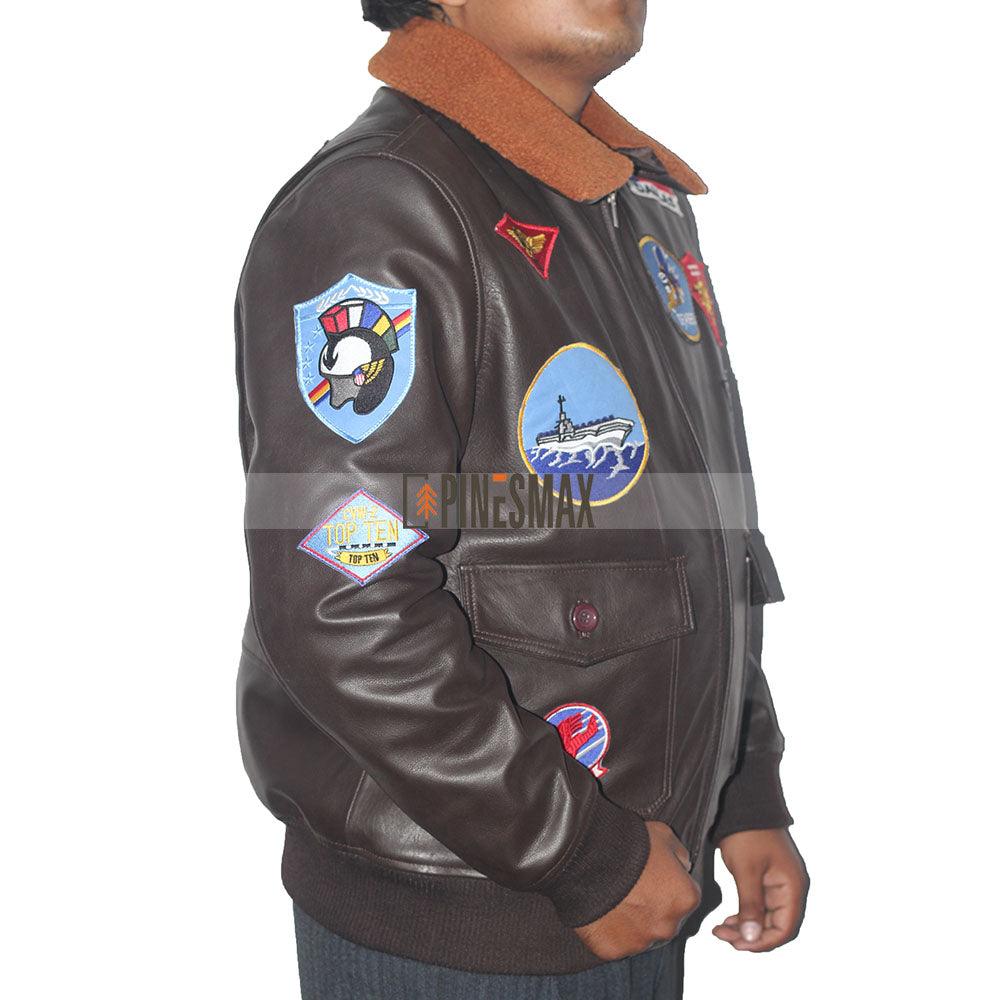 Leather Bomber Jacket, Top Gun Flight Jacket, Aviator Jacket, Brown Bomber Jacket Dark Brown / XL