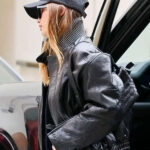 Beverly-Hills-Street-Style-Hailey-Bieber-Bomber-Leather-Jacket