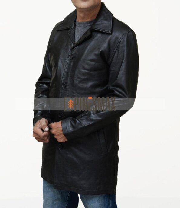 Men Black Leather Coat, Warm Black Leather Coat for Men - PINESMAX