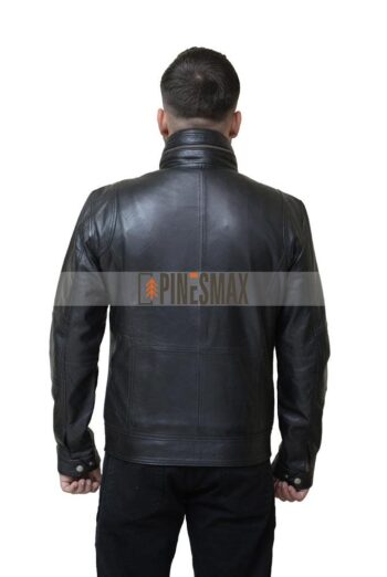 Eric Black Leather Jacket For Men with Removable Collar, Bomber Jacket - PINESMAX