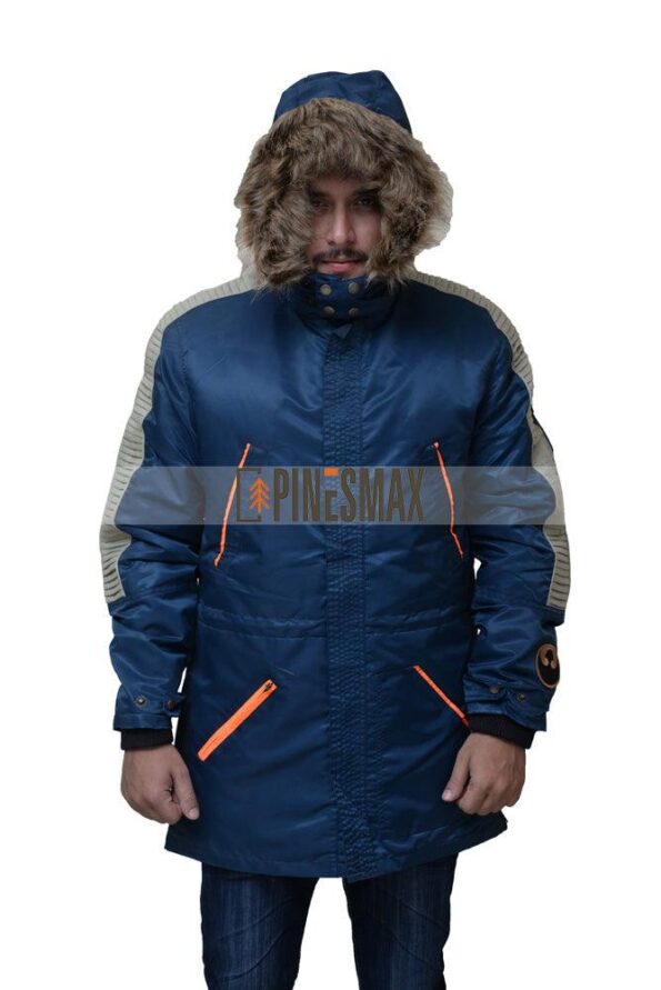 Fernando Men's Blue Hooded Parachute Jacket - PINESMAX