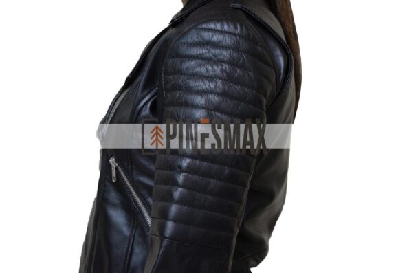 Lara Women Motorcycle Asymmetrical Belted Black Leather Jacket - PINESMAX