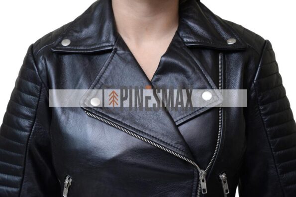 Lara Women Motorcycle Asymmetrical Belted Black Leather Jacket - PINESMAX