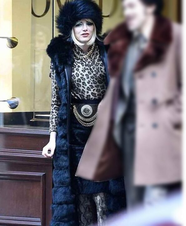 Cruella 2021 Emma Stone Black Fur Coat - PINESMAX