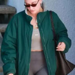 Hailey-Bieber-Oversized-Green-Bomber-Jacket