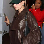 Hailey-Bieber-After-Party-2024-Brown-Leather-Jacket