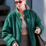Hailey-Bieber-Oversized-Green-Bomber-Jacket