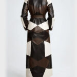 Nina-Dobrev-Patchwork-Leather-Trench-Coat