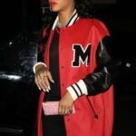 Rihanna-Moschino-Oversized-Red-and-Black-Varsity-Jacket