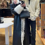 Swedish-Model-Elsa-Hosk-Black-Shearling-Leather-Trench-Coat
