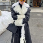 Swedish-Model-Elsa-Hosk-Black-Shearling-Leather-Trench-Coat