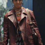 Zita-Hanrot-La-Maison-Tv-Series-2024-Paloma-Castel-Maroon-Leather-Biker-Jacket