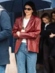Kendall-Jenner-in-Paris-2025-Maroon-Leather-Jacket
